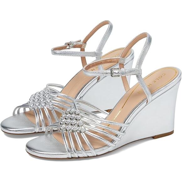 NWT Cole Haan Women's Jitney Knot Wedge Pump, Silver Leather-Sz 8.5 - Picture 1 of 7
